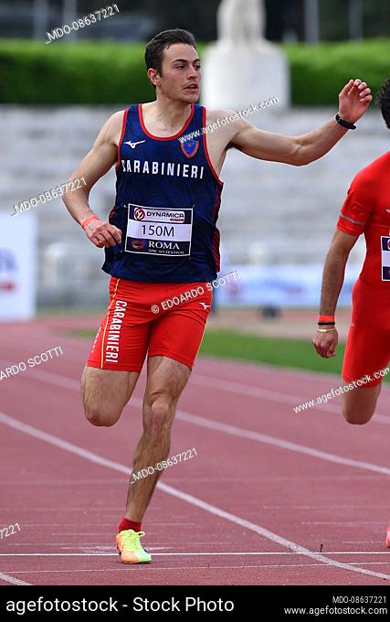 Edoardo Scotti the Blue relay team improves in the 300 meters, with 32.87 during the Roma Sprint Festival at the stadio dei marmi