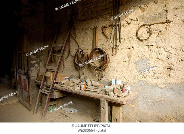 Old abandoned carpenter's workshop. Huesca, Aragón, Spain