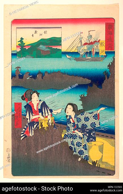 Gathering Seaweed. Artist: Utagawa Yoshiiku (Japanese, 1833-1904); Period: Edo period (1615-1868); Date: 7th month, 1863; Culture: Japan; Medium: Polychrome...