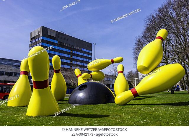 The Flying Pins, a sculpture by Claes Oldenburg & Coosje van Bruggen, at the Intersection of John F. Kennedylaan and Fellenoord, Eindhoven, the Netherlands