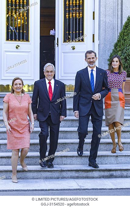 Queen Letizia, King Felipe, Sebastián Piñera and Cecilia Morel attend a lunch meeting at Zarzuela palace in Madrid, Spain on the 9th of October of 2018