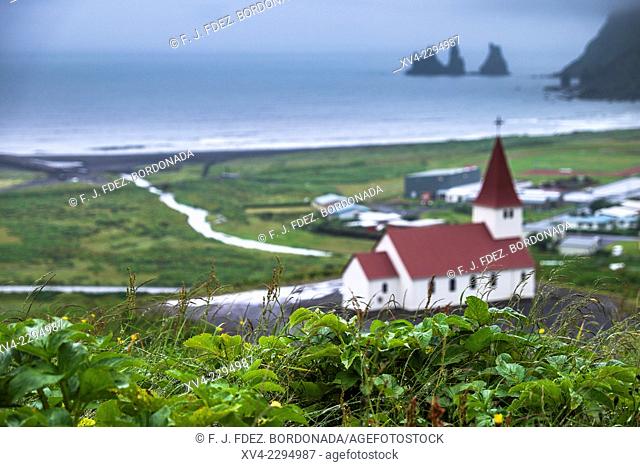 Vik church view from above. Iceland