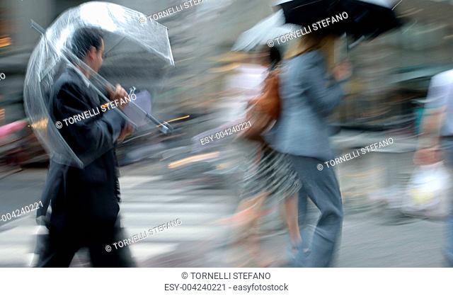 motion blurred rainy street in new york city