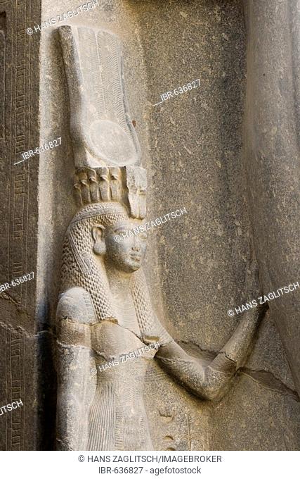 Queen Nefertari between the legs of Ramses II, Luxor Temple, Luxor, Nile Valley, Egypt, Africa