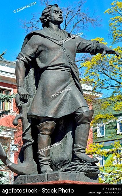 Kaliningrad, Russia - April 20, 2019: Monument to Peter the Great, Emperor Of Russia, the founder of the Russian fleet