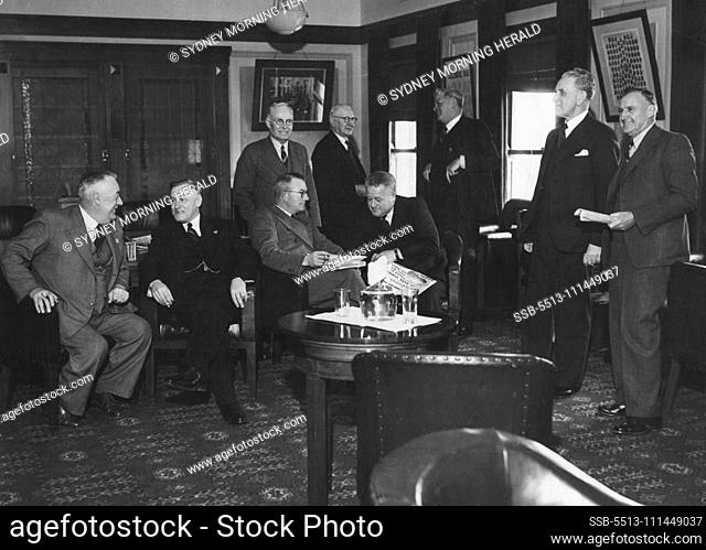 Most comfortable party room in House belongs to Labor senators from left are Senators A. Finlay, T.M. Nicholla, S.K. Amour, J.J. Arnold, S.W