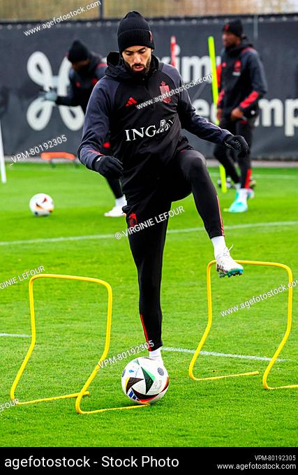 Belgium's Yannick Carrasco pictured in action during a training session of the Belgian national soccer team Red Devils, at the Royal Belgian Football...