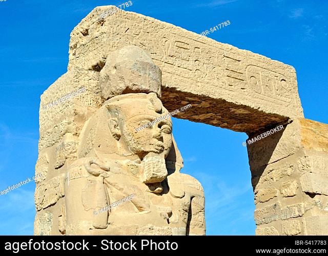 Statue of Ramses II the Great, courtyard, ancient Nubian Gerf Hussein Temple, Kalabsha Island, near Aswan Dam, Lake Nasser, Egypt, Africa