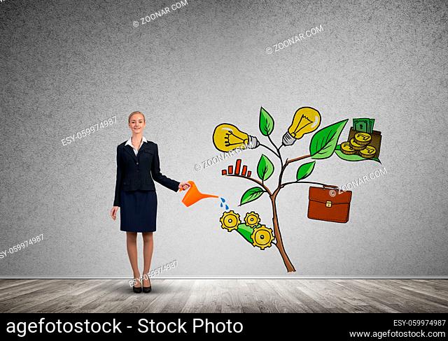 Attractive businesswoman presenting investment and financial growth concept