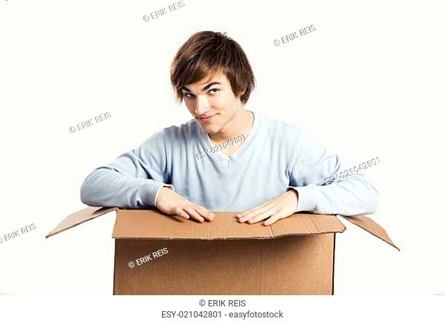 Man inside a card box