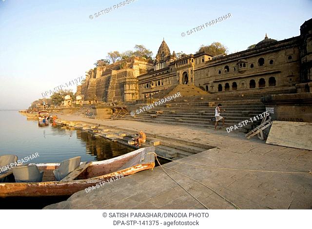 Maheshwar ghat temple fort and palace on the bank of river Narmada ; Madhya Pradesh ; India