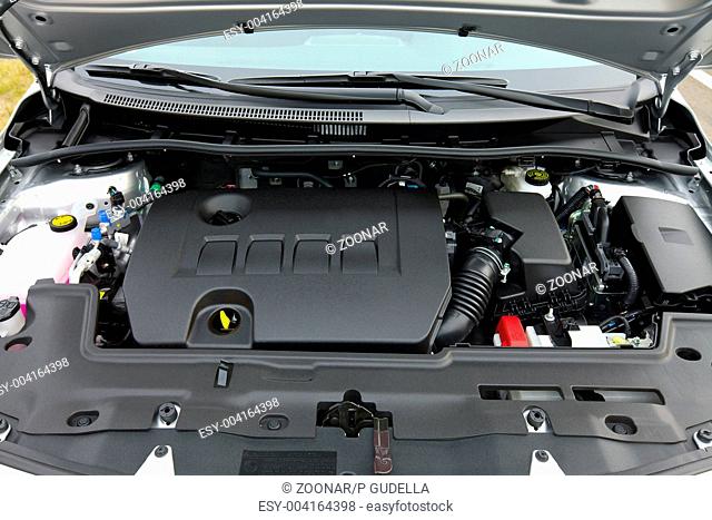 Engine bay of a new car