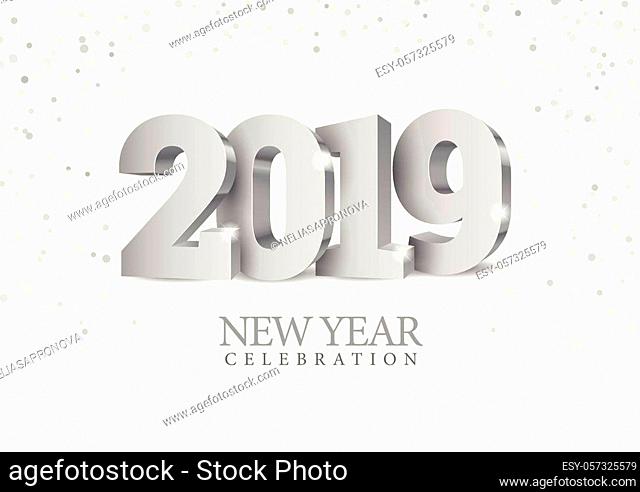 Vector text Design 2019. silver 3d numbers. Happy new year template greeting card