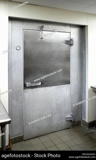 Door to the cold store of a commercial kitchen