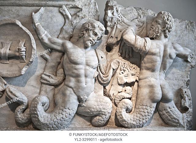2nd Cent. AD Roman relief sculpture depicting the struggle of Athena ( the goddess of wisdom, skill & warfare) fighting the Gigantes ( Giants)