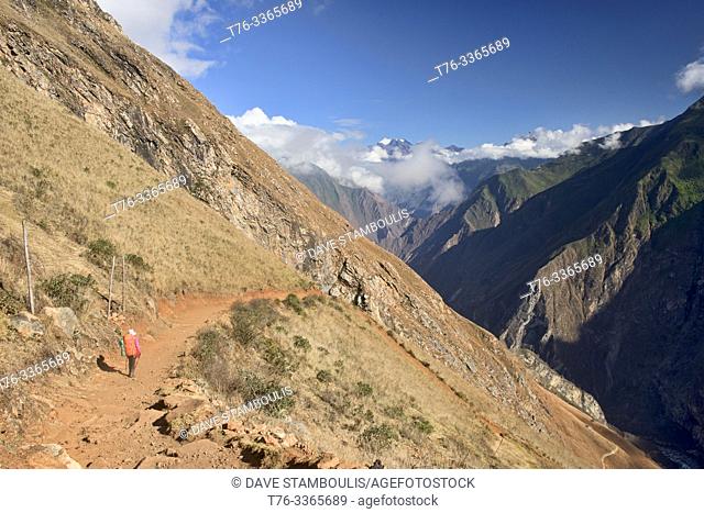 Trekking into the Apurimac Canyon on the Choquequirao trek, the ""other Machu Picchu, "" Santa Teresa, Apurimac, Peru