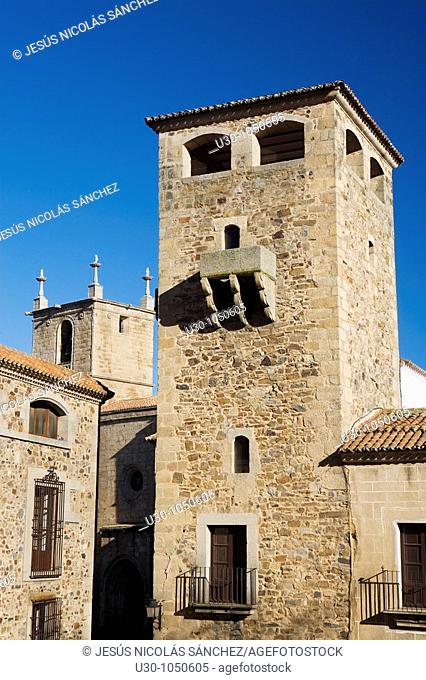 Tower of Golfines de Abajo Palace, of the XV century, in Cáceres  City declared World Heritage by UNESCO  Extremadura  Spain