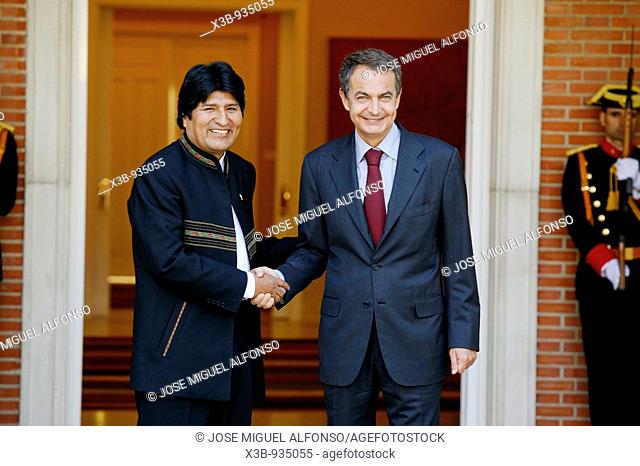 Prime Minister of Spain, Jose Luis Rodriguez Zapatero, receives in official visit the President of Bolivia, Evo Morales, in the Moncloa Palace, Madrid, Spain
