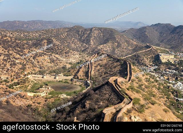 Fort walls in the hills of Jaipur, India