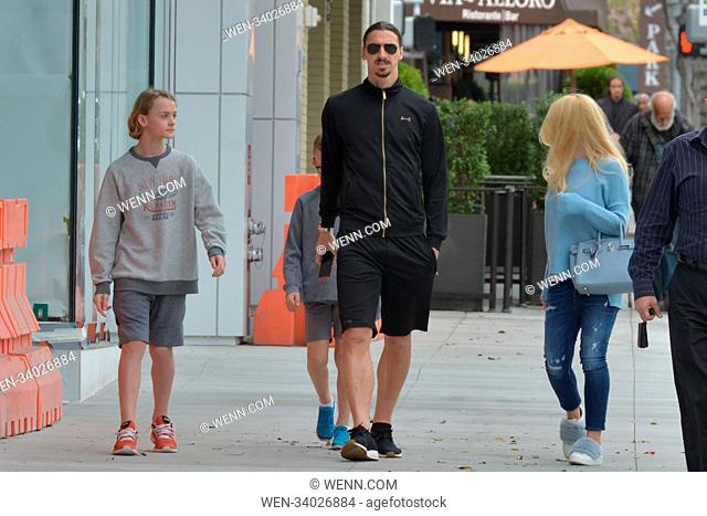 Zlatan Ibrahimovic out with the whole family in Beverly Hill, California, where they walked three blocks to 'E. Baldi', the LA Galaxy star seemed in great...