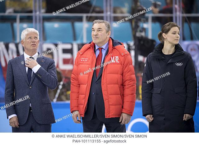 left to right Franz REINDL (Praesident des Deutscher Eishockey Bund), Wladislaw Alexandrowitsch TRETJAK (Wladislaw TRETJAK) (RUS/ ehemaliger Eishockeytorhueter)