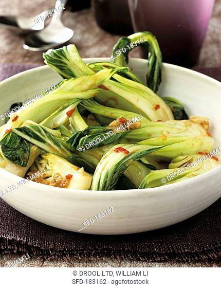 Pak choi cooked in the wok