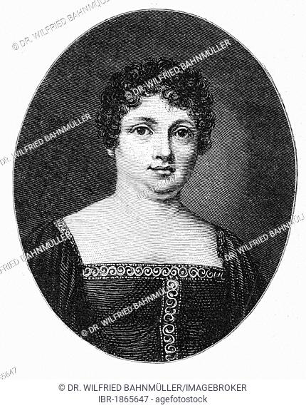 Johanna Christiana Sophie Vulpius (1765-1816), wife of J.W. von Goethe, steel engraving, before 1880