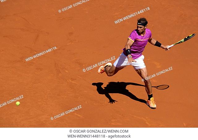 Rafael Nadal of Spain in action against Novak Djokovic of Serbia during the Semifinals day 8 of the Mutua Madrid Open Tennis at La Caja Magica Featuring: Rafael...