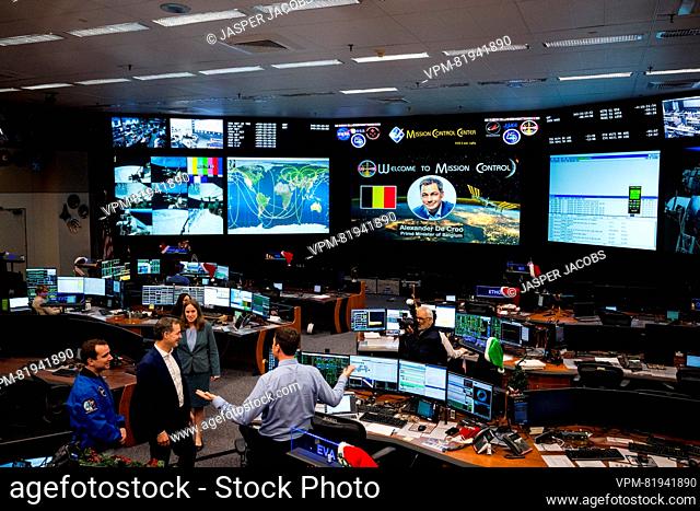 Raphael Liegeois and Prime Minister Alexander De Croo pictured in mission control center during a visit to the NASA Lyndon B