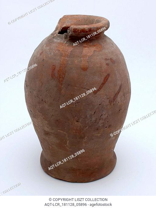 Pottery pot on stand, baluster shape, used in the sugar industry, sugar bowl pot holder soil find ceramic earthenware glaze lead glaze