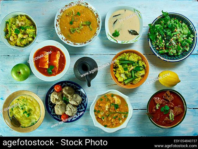 Maharashtrian national cuisine, Traditional assorted Asia dishes, Top view