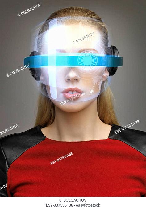 picture of attractive woman with digital glasses