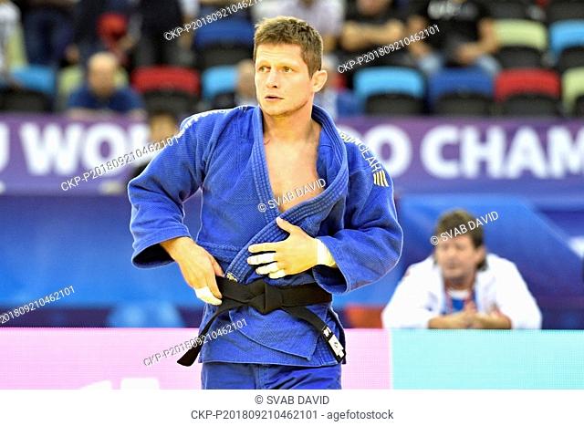 Czech judoka Pavel Petrikov competes during the match against Daniel Cargnin (not seen) from Brazil during eight-final round of men's 66kg class in World Judo...