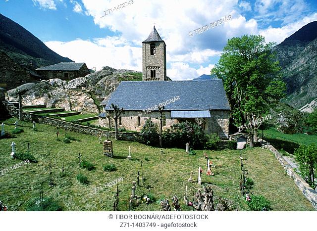 Spain, Catalonia, Pyrenees, Boi, church, cemetery