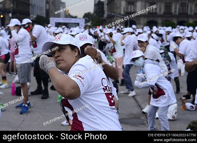 June 18, 2022, Mexico City, Mexico: Participants during the massive boxing class in the Mexico City zocalo, where the new Guinness World Record was obtained...