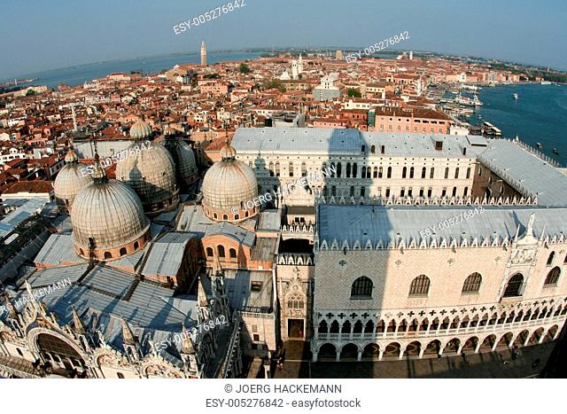 View from the clocktower over famous Doges Palace in Venice