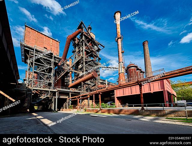 Industrial factory in Duisburg, Germany. Public park Landschaftspark, landmark and tourist attraction