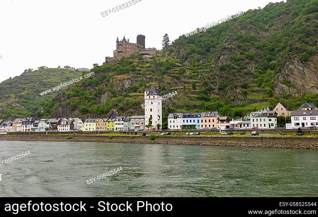 Sankt Goarshausen with Katz Castle at the Rhine Gorge in Rhineland-Palatinate, Germany