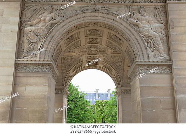 Arc de Triomphe du Carrousel, A triumphal arch made in 1806-1806 for Napoleon's victories, Place du Carrousel. between the Tuileries Gardens and the Louvre...