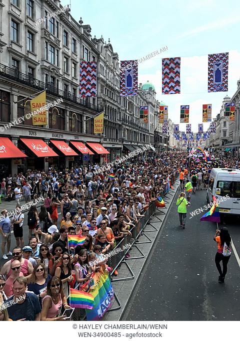 Hundreds of thousands of people line the streets of Central London during London Pride 2018 Featuring: Regent Street Where: London