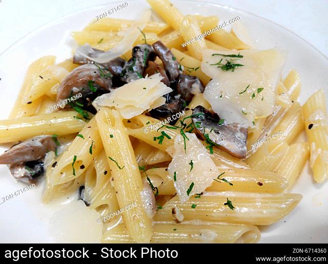 Plate with italian pasta with green herb