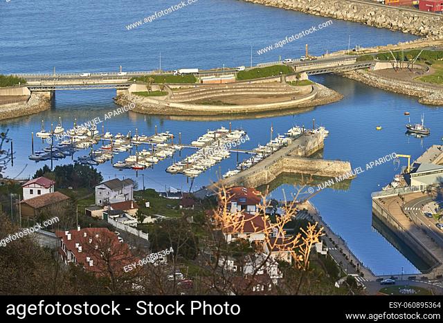 Aerial view of boats in the Zierbena Marina, Zierbena, Biscay, Basque Country, Euskadi, Spain, Europe