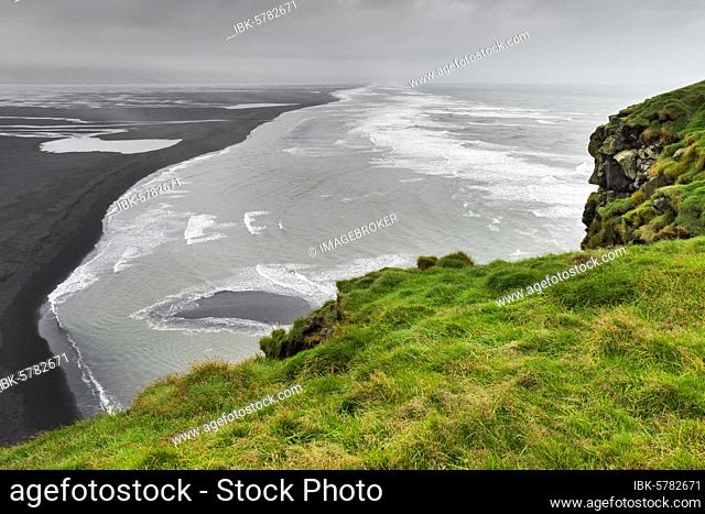 View from the bird rock Ingólfshöfði, landing place of the first Icelandic land grabber Ingólfur Arnarson, Iceland, Europe