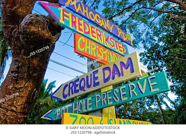 Homemade direction signs, St Croix, US Virgin Islands