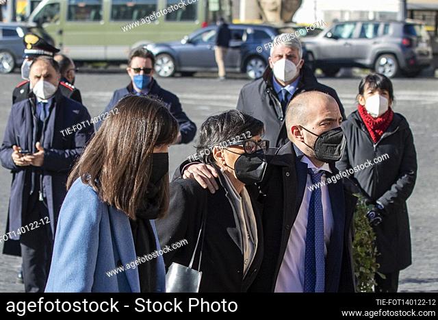 Wife Alessandra Vittorini (C) and son Giulio and daughter Livia arrive for the State funerals of the late late President of the European Parliament David...