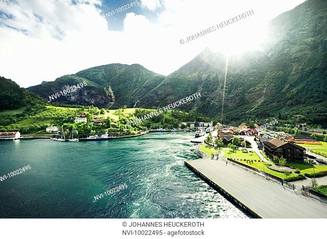 View of the harbor of Flam, at the end of the Aurlandsfjord, Norway
