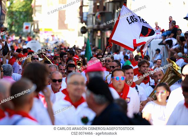 AMPUERO, SPAIN - SEPTEMBER 10: Unidentified group of people before the Bull Run on the street during festival in Ampuero, celebrated on September 10