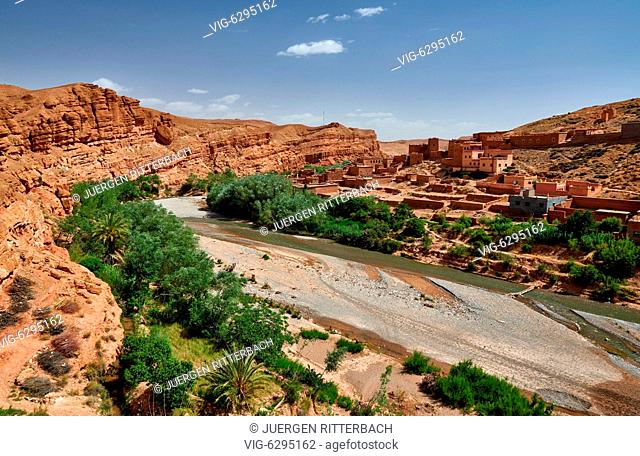 landscape in Vall‚e des roses or rose valley, El-Kelƒa M'Gouna, Morocco, Africa - El-Kelƒa M'Gouna, Tinghir Province, Morocco, 19/05/2016