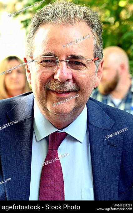 Rudi Vervoort pictured during a royal visit to the CHU Brugmann University Hospital in Laeken / Laken, Brussels, as part of the festivities for the 100th...