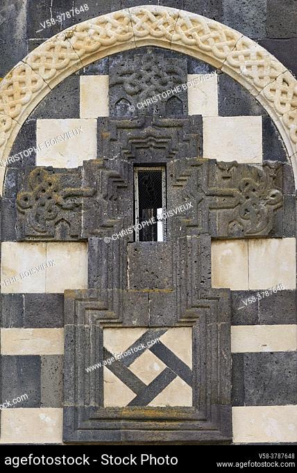 Iran, West Azerbaijan province, Unesco World Heritage Site, Saint Thaddeus monastery (also known as Qara Kilise, the ""Black Church""), Cross shaped window
